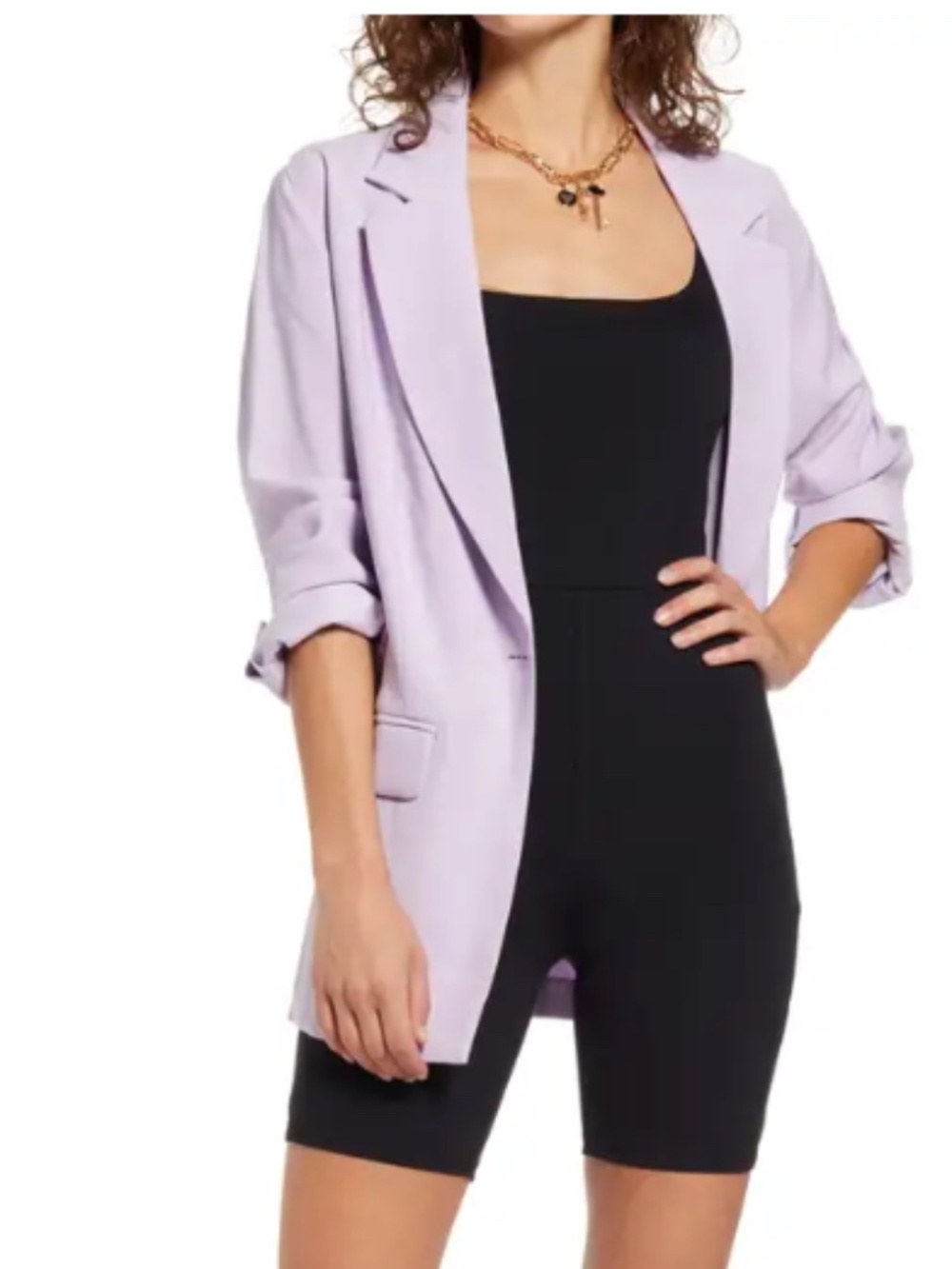 Open Edit Lavender Oversized Blazer XS Lilac Single Button Career Jacket